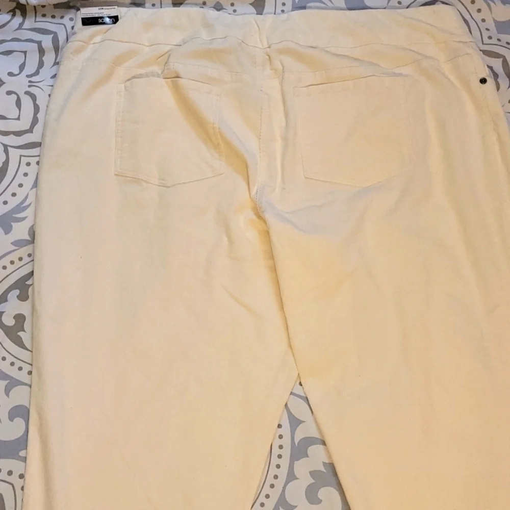 Slimsation Pants NWT 22W Cream Corduroy Straight Leg Stretch Tummy Control Fall